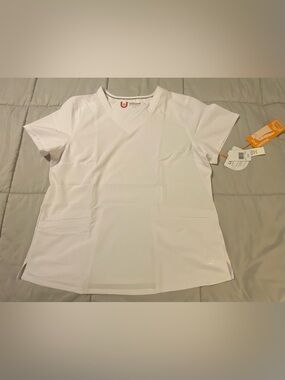 White Urbane Performance Vneck Scrub Top NEW Size XL Side Pockets Healthcare